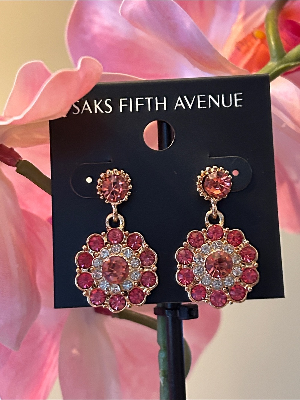 Saks Fifth Avenue Pink  Floral Drop Earrings